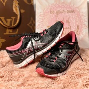 Black and Pink ASICS Running Shoes